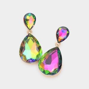 Vitrail Dangle Crystal Teardrop Earrings 1.7" Cute Teardrop Statement Jewelry